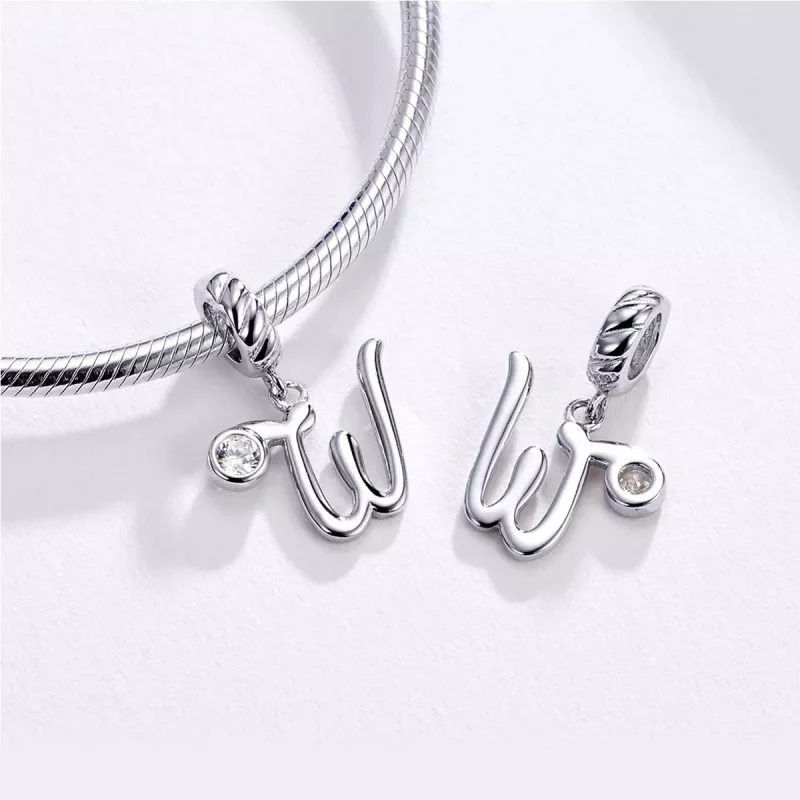 (imagen para) Pandora Style Letra W Plateada - Colgante - SCC1183-W - Ver 3