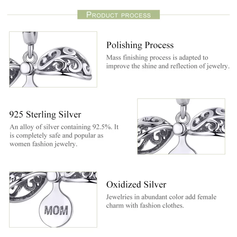 (imagen para) Pandora Style Plata Gartitud para Mamá Colgante - SCC1008 - Ver 6