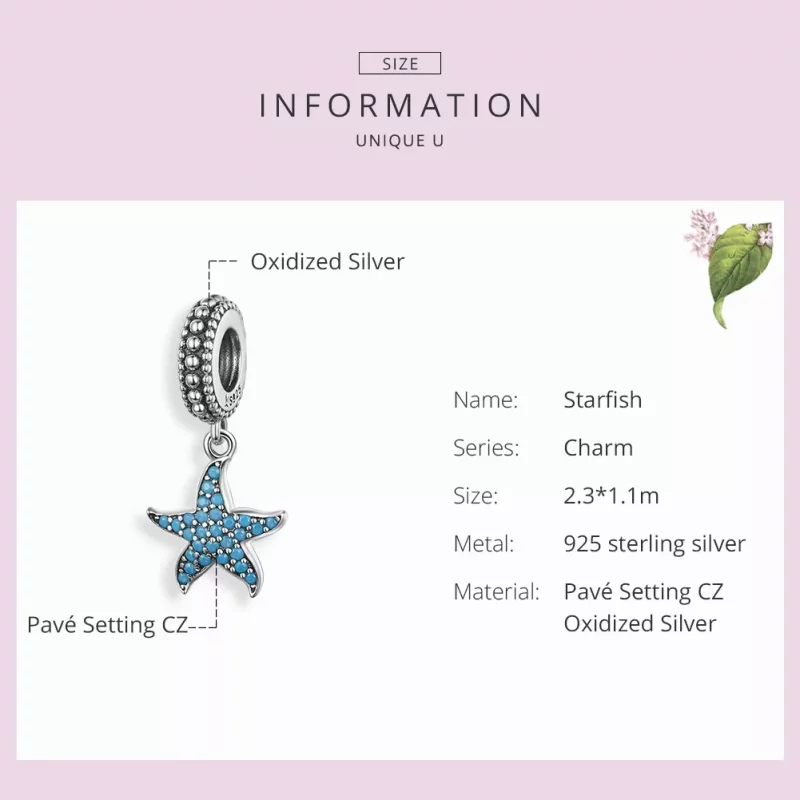 (imagen para) Pendiente colgante de estrella de mar estilo Pandora plateado - SCC1210 - Ver 3