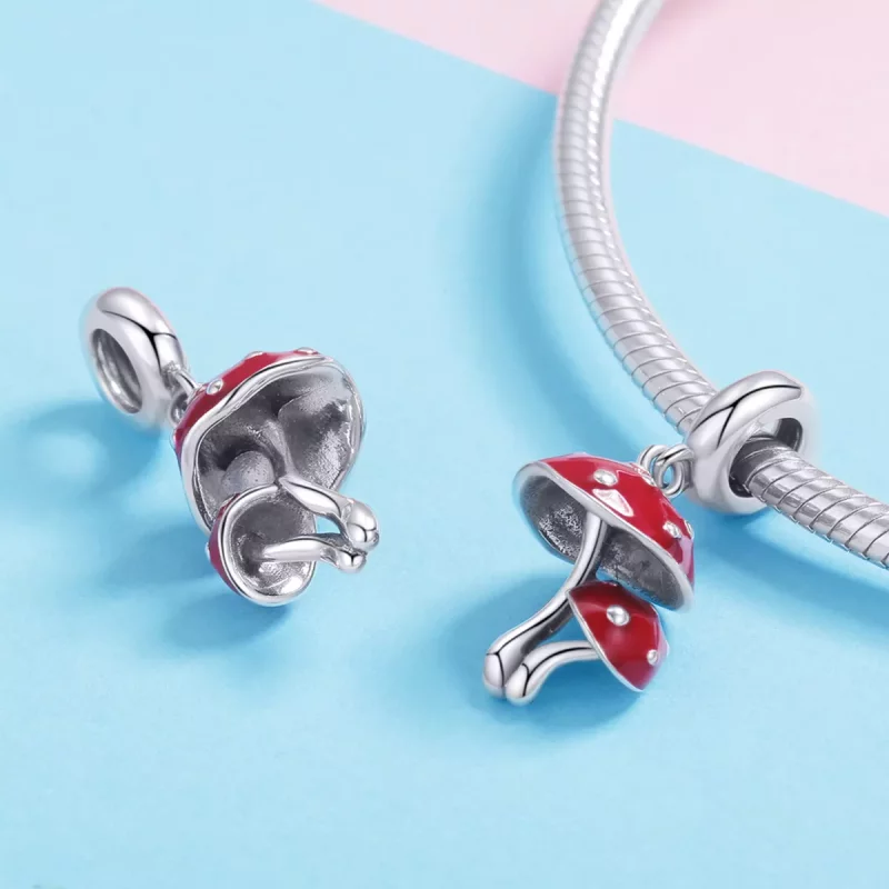 (imagen para) Pendiente colgante de hongo de plata estilo Pandora - SCC1060 - Ver 4