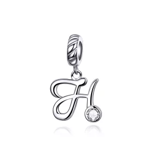 (imagen para) Pendiente colgante de letra H en estilo Pandora de plata - SCC1183-H