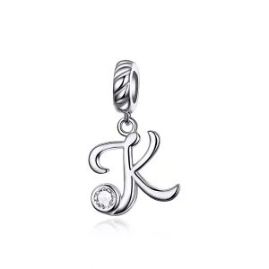 (imagen para) Pendiente colgante de letra K en estilo Pandora de plata - SCC1183-K