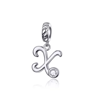 (imagen para) Pendiente colgante de letra X en estilo Pandora de plata - SCC1183-X