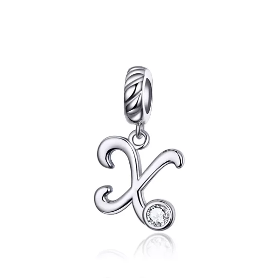 (imagen para) Pendiente colgante de letra X en estilo Pandora de plata - SCC1183-X