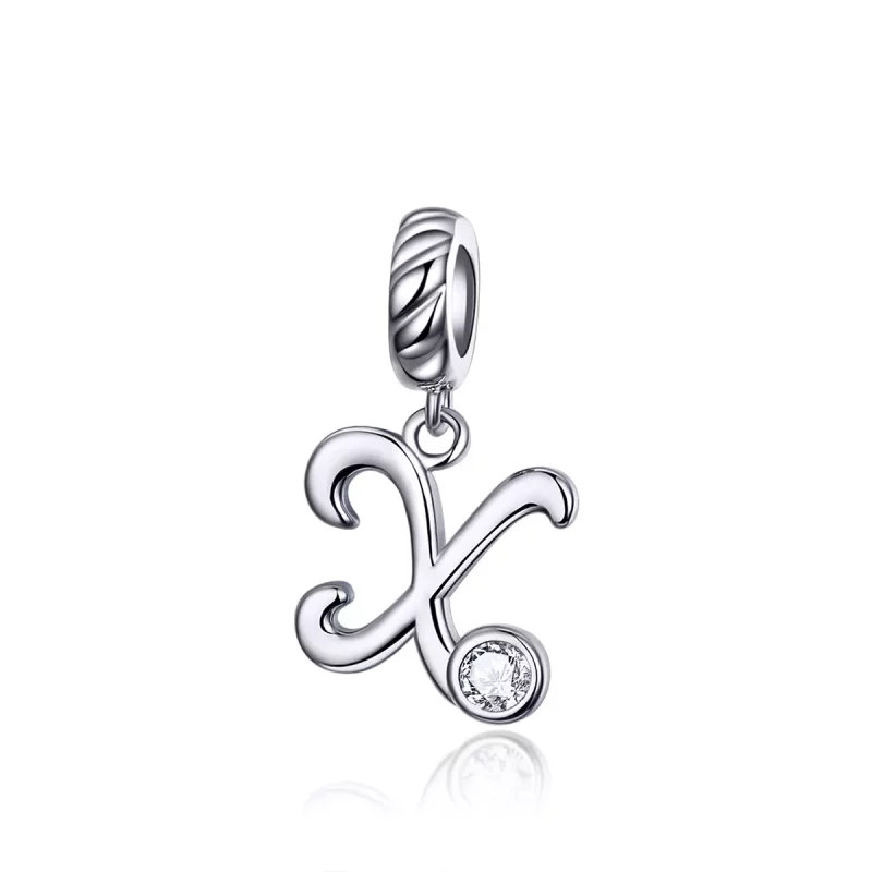 (imagen para) Pendiente colgante de letra X en estilo Pandora de plata - SCC1183-X