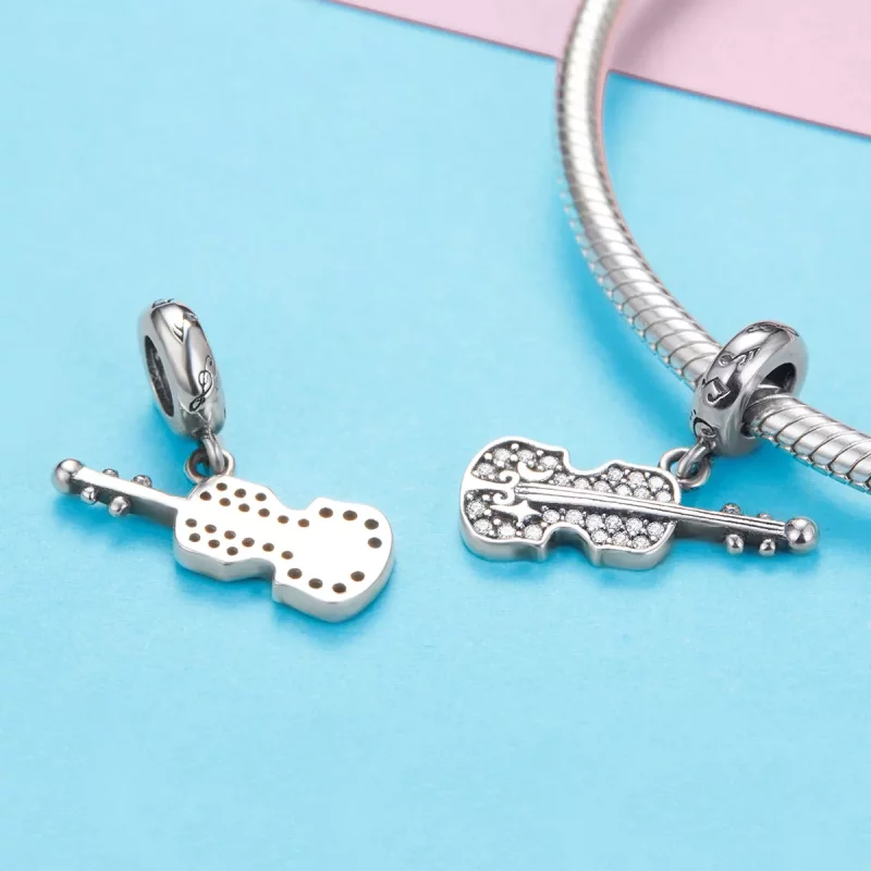 (imagen para) Pendiente colgante de violín de plata estilo Pandora con pavé - SCC1078 - Ver 3