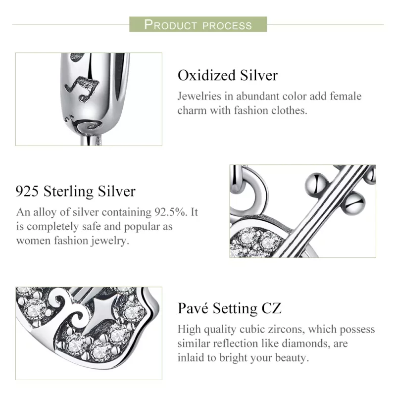 (imagen para) Pendiente colgante de violín de plata estilo Pandora con pavé - SCC1078 - Ver 4