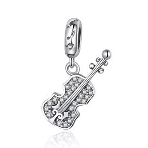 (imagen para) Pendiente colgante de violín de plata estilo Pandora con pavé - SCC1078