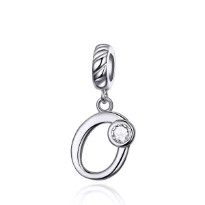 (imagen para) Pendiente colgante estilo Pandora plateado con número 0 - SCC1183-O