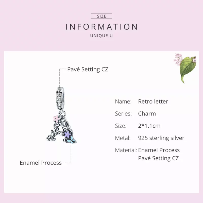 (imagen para) Pendiente con dije de letra A en forma de flor plateada estilo Pandora - SCC1273 - Ver 3
