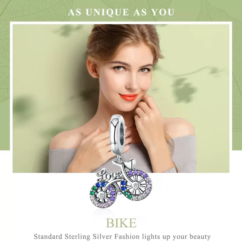 (imagen para) Pendiente de bicicleta de plata estilo Pandora - SCC1082 - Ver 2