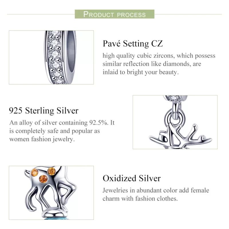 (imagen para) Pendiente de Ciervo de Plata con Estilo Pandora - SCC1010 - Ver 6