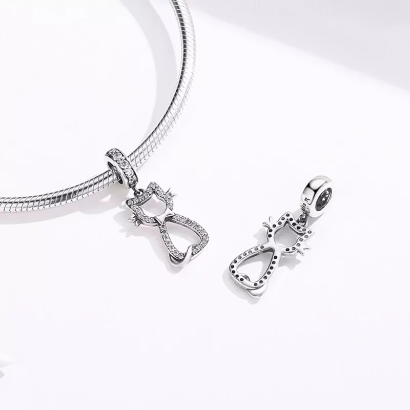 (imagen para) Pendiente de gato encantador de plata estilo Pandora - SCC1162 - Ver 3