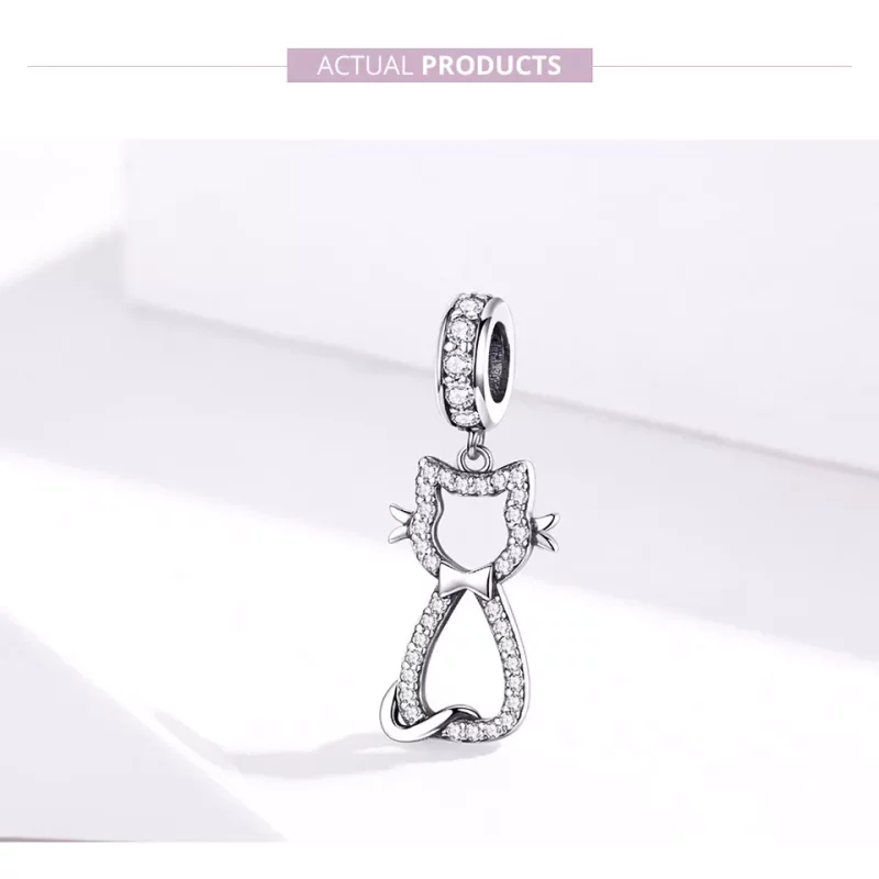 (imagen para) Pendiente de gato encantador de plata estilo Pandora - SCC1162 - Ver 6