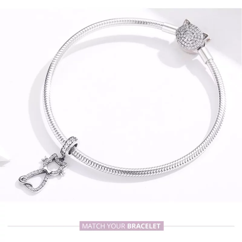 (imagen para) Pendiente de gato encantador de plata estilo Pandora - SCC1162 - Ver 7