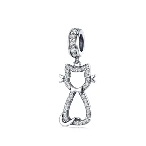(imagen para) Pendiente de gato encantador de plata estilo Pandora - SCC1162