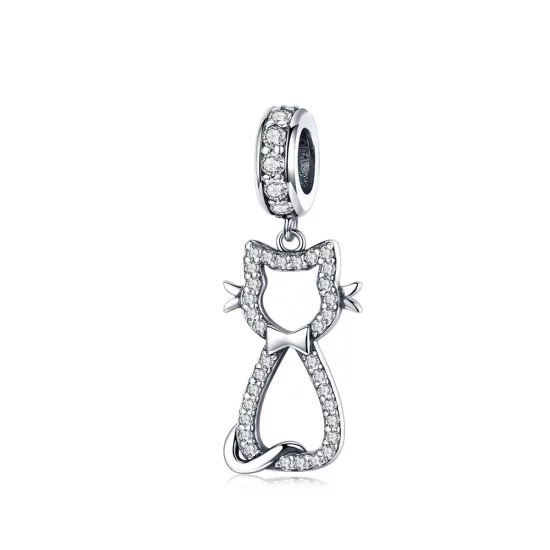 (imagen para) Pendiente de gato encantador de plata estilo Pandora - SCC1162