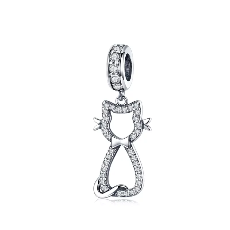 (imagen para) Pendiente de gato encantador de plata estilo Pandora - SCC1162