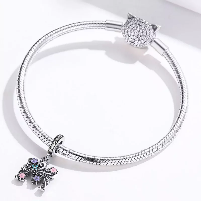 (imagen para) Pendiente de plata en estilo Pandora con colgante de letra M y flor - SCC1274 - Ver 4