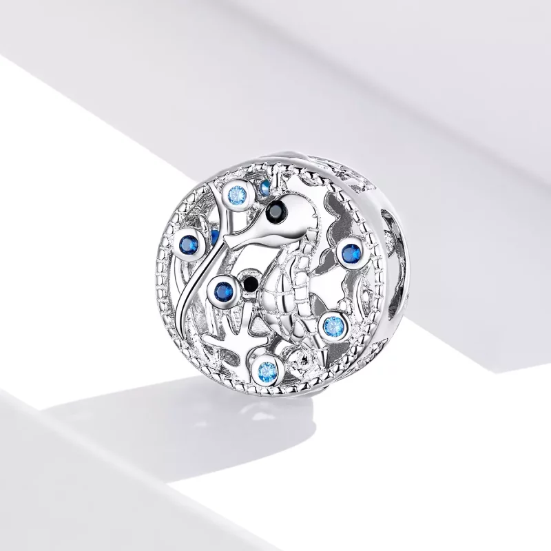 (imagen para) Pendiente de plata estilo Pandora con encanto de caballito de mar tranquilo - BS - Ver 2