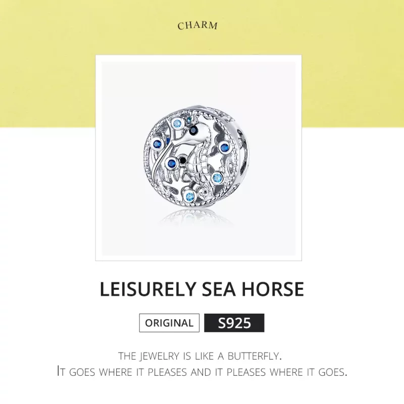 (imagen para) Pendiente de plata estilo Pandora con encanto de caballito de mar tranquilo - BS - Ver 6