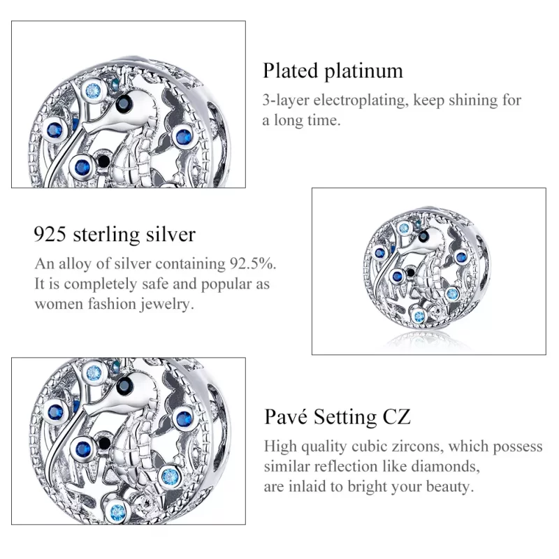 (imagen para) Pendiente de plata estilo Pandora con encanto de caballito de mar tranquilo - BS - Ver 7