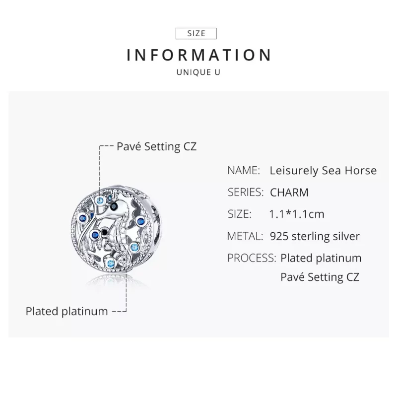 (imagen para) Pendiente de plata estilo Pandora con encanto de caballito de mar tranquilo - BS - Ver 8