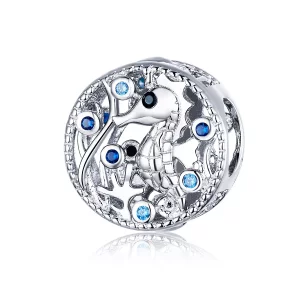 (imagen para) Pendiente de plata estilo Pandora con encanto de caballito de mar tranquilo - BSC266