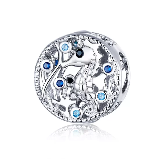 (imagen para) Pendiente de plata estilo Pandora con encanto de caballito de mar tranquilo - BSC266