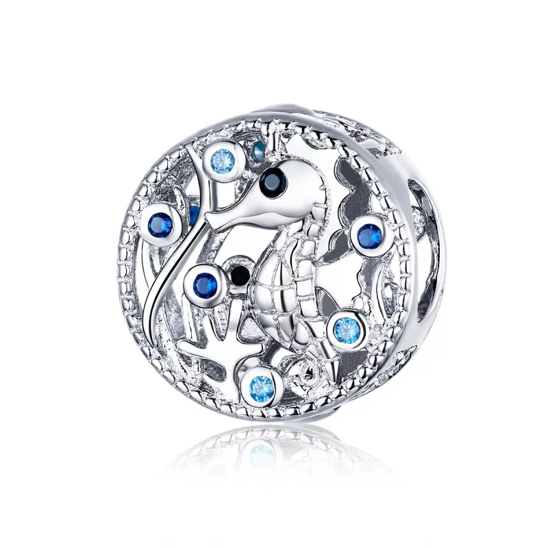 (imagen para) Pendiente de plata estilo Pandora con encanto de caballito de mar tranquilo - BSC266