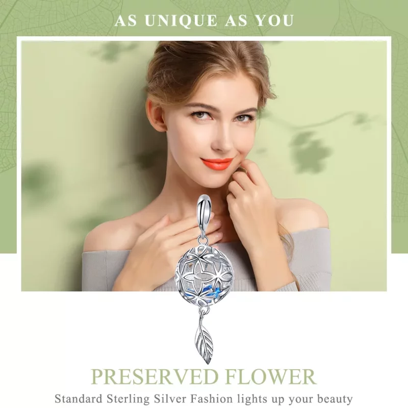 (imagen para) Pendiente de Plata Estilo Pandora con Flor Preservada - SCC1123 - Ver 2