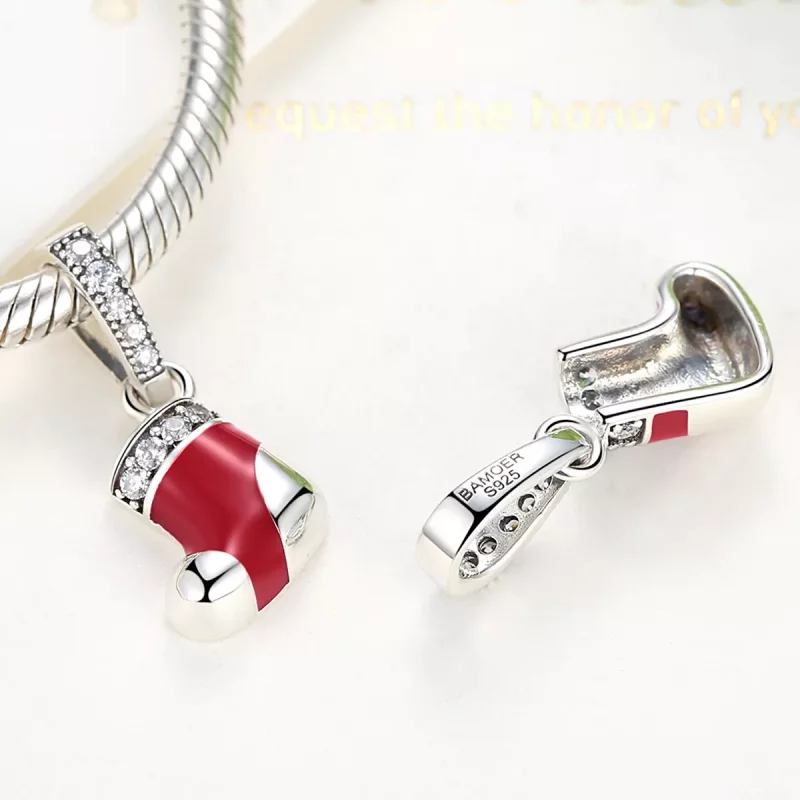 (imagen para) Pendiente Pandora Style Calcetines de Navidad de Plata - SCC074 - Ver 2