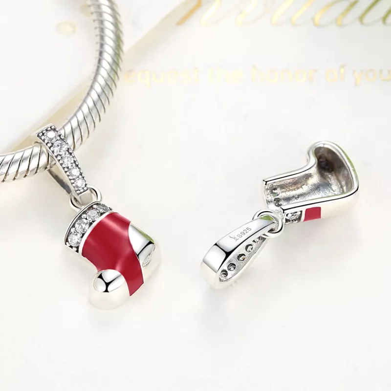 (imagen para) Pendiente Pandora Style Calcetines de Navidad de Plata - SCC074 - Ver 3