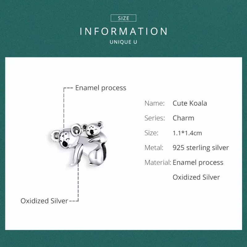 (imagen para) Pulsera de estilo Pandora con charm de plata de koala con su cría - BSC260 - Ver 6