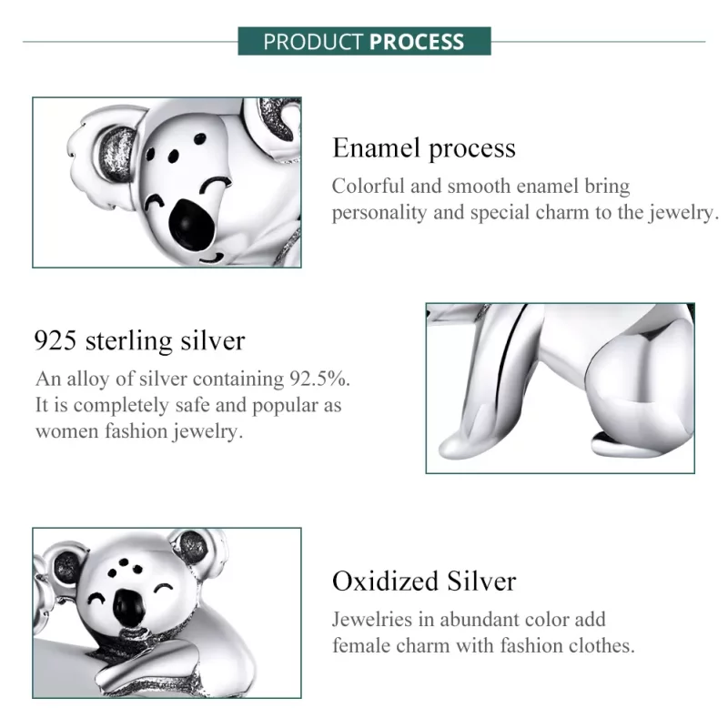 (imagen para) Pulsera de estilo Pandora con charm de plata de koala con su cría - BSC260 - Ver 7