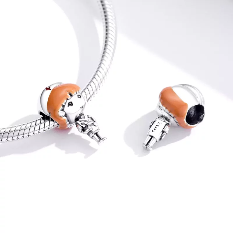 (imagen para) Pulsera de estilo Pandora con colgante de enfermera blanca con ángel de plata - - Ver 4
