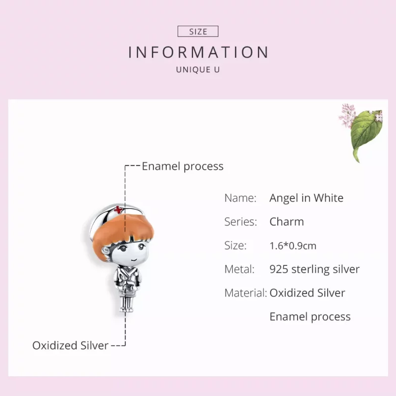 (imagen para) Pulsera de estilo Pandora con colgante de enfermera blanca con ángel de plata - - Ver 7