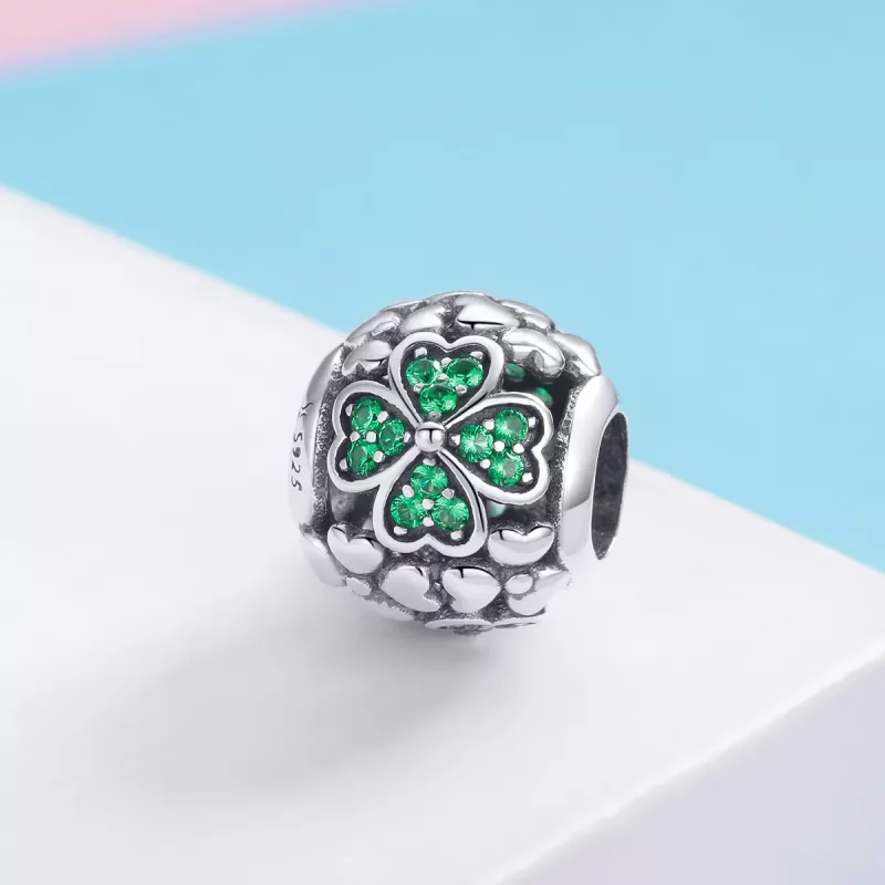 (imagen para) Pulsera de estilo Pandora con colgante de trébol verde de plata - SCC964 - Ver 2