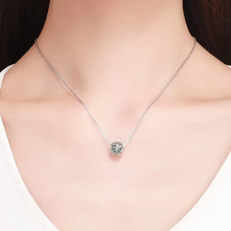 (imagen para) Pulsera de estilo Pandora con colgante de trébol verde de plata - SCC964 - Ver 5