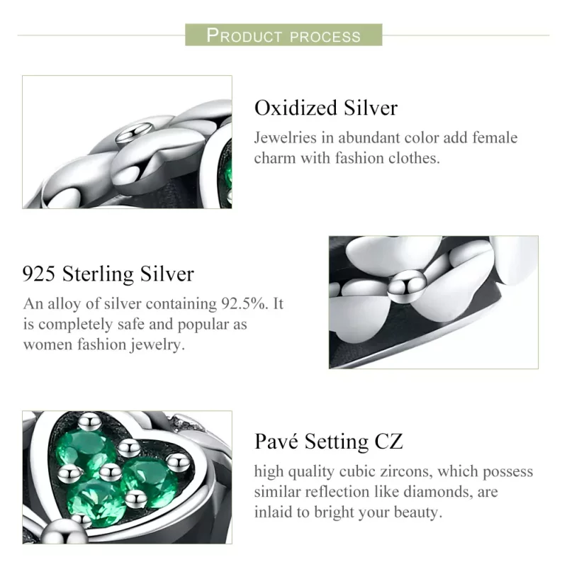 (imagen para) Pulsera de estilo Pandora con colgante de trébol verde de plata - SCC964 - Ver 7