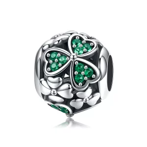 (imagen para) Pulsera de estilo Pandora con colgante de trébol verde de plata - SCC964