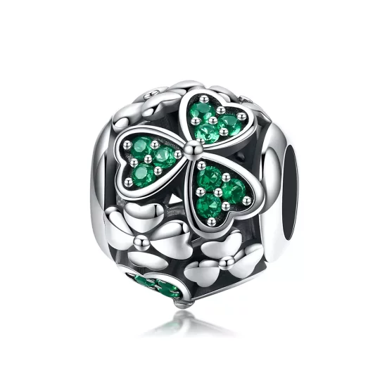 (imagen para) Pulsera de estilo Pandora con colgante de trébol verde de plata - SCC964