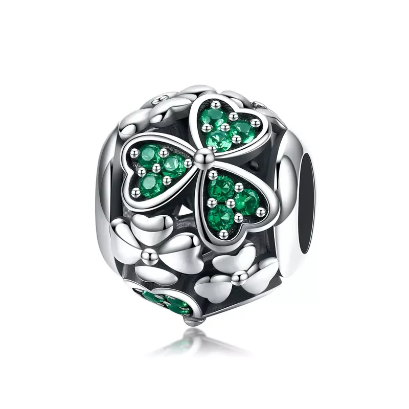 (imagen para) Pulsera de estilo Pandora con colgante de trébol verde de plata - SCC964
