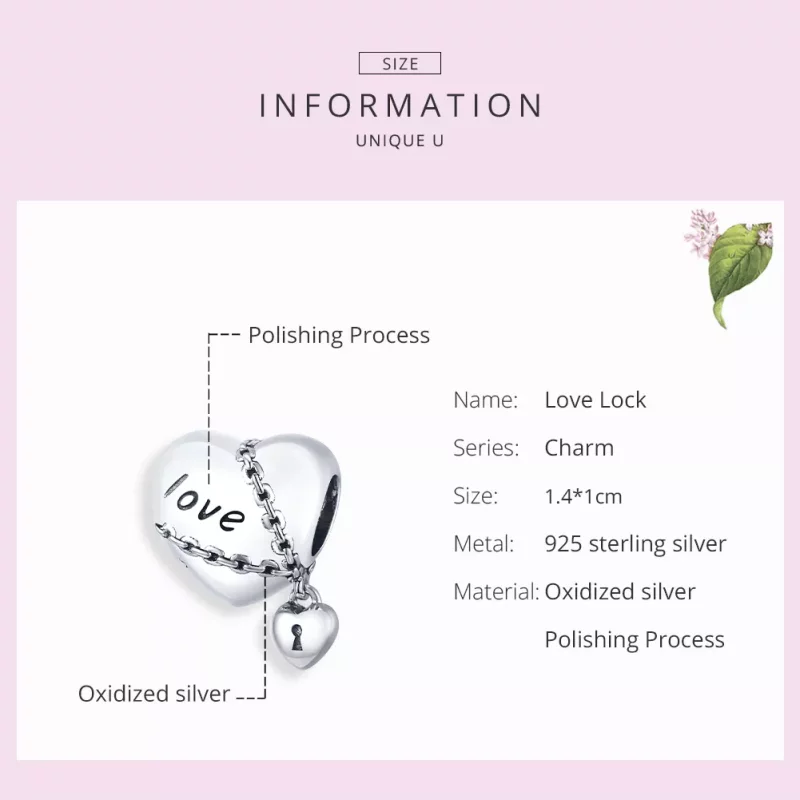 (imagen para) Pulsera de estilo Pandora con dije de candado de amor plateado - SCC1553 - Ver 7
