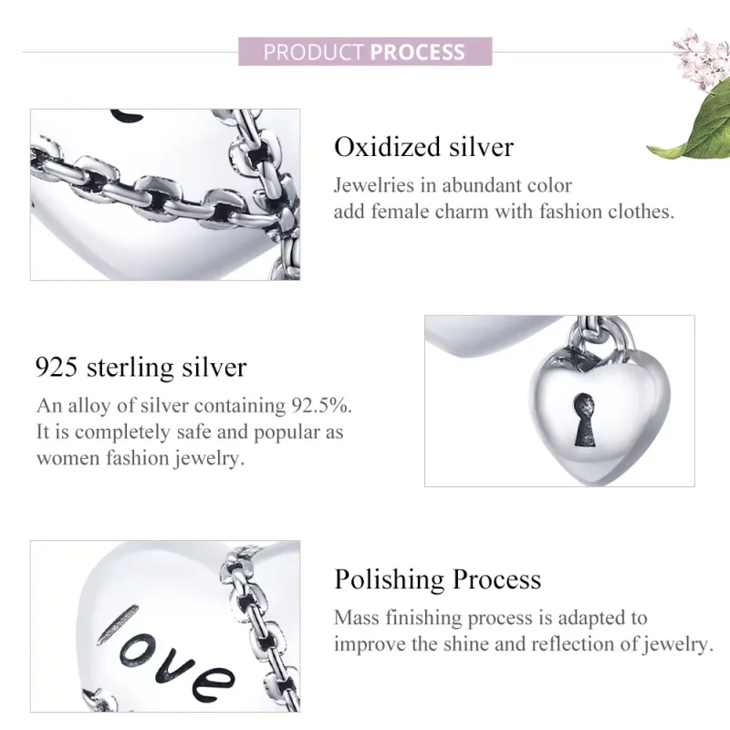 (imagen para) Pulsera de estilo Pandora con dije de candado de amor plateado - SCC1553 - Ver 8
