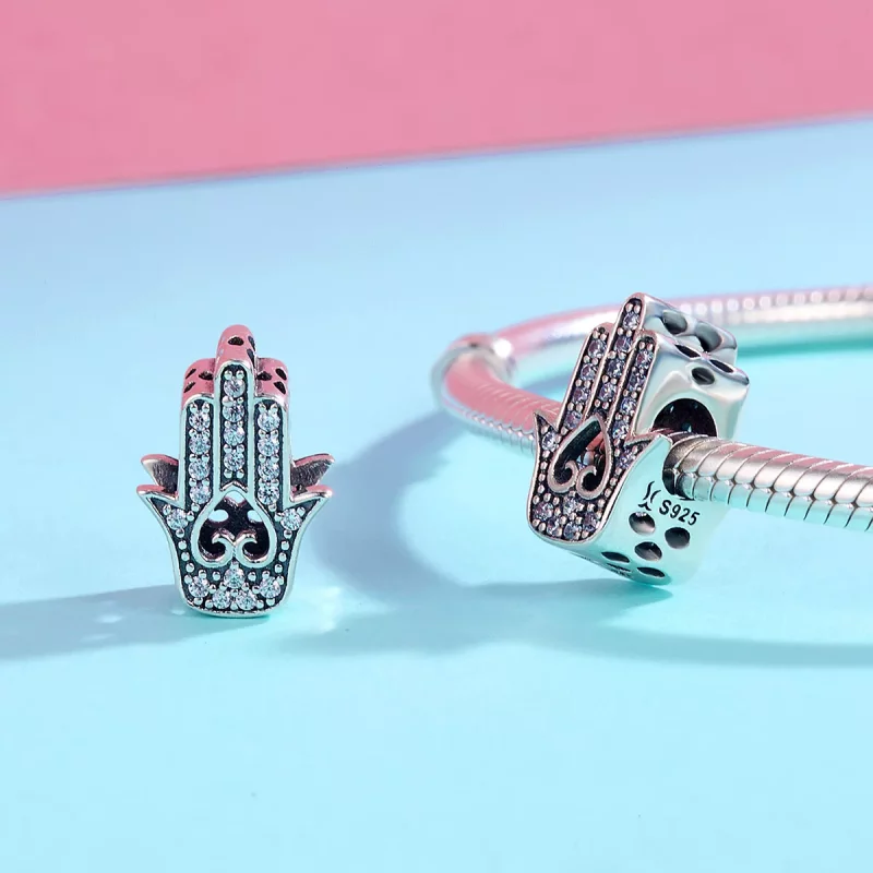 (imagen para) Pulsera de estilo Pandora con dije de Hamsa de plata - SCC225 - Ver 5