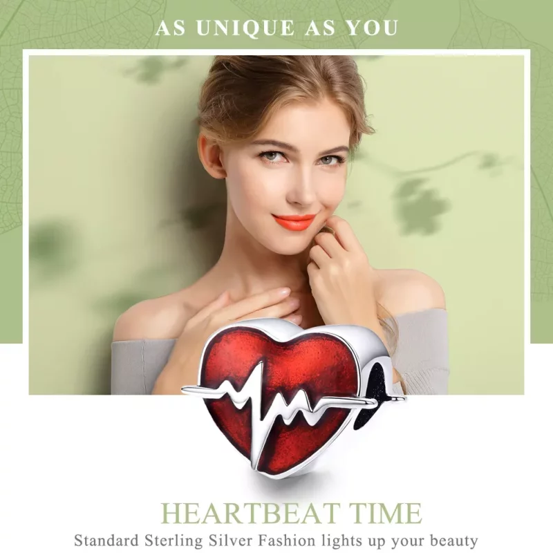 (imagen para) Pulsera de estilo Pandora con encanto de tiempo de latidos de corazón en plata - - Ver 2
