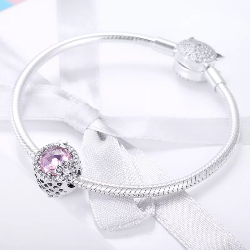 (imagen para) Pulsera de Plata con Encanto de Estilo Pandora - Sabor Rosa - SCC904 - Ver 3