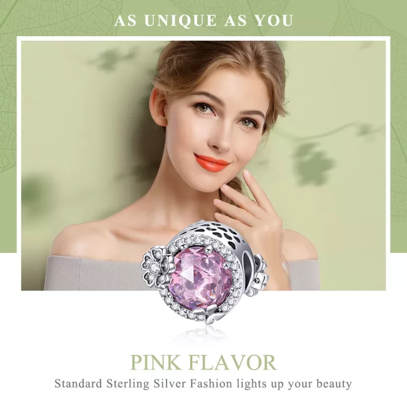 (imagen para) Pulsera de Plata con Encanto de Estilo Pandora - Sabor Rosa - SCC904 - Ver 6