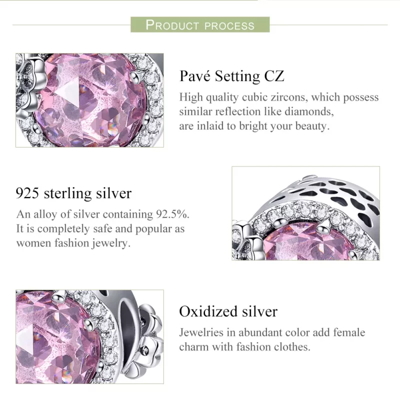 (imagen para) Pulsera de Plata con Encanto de Estilo Pandora - Sabor Rosa - SCC904 - Ver 7